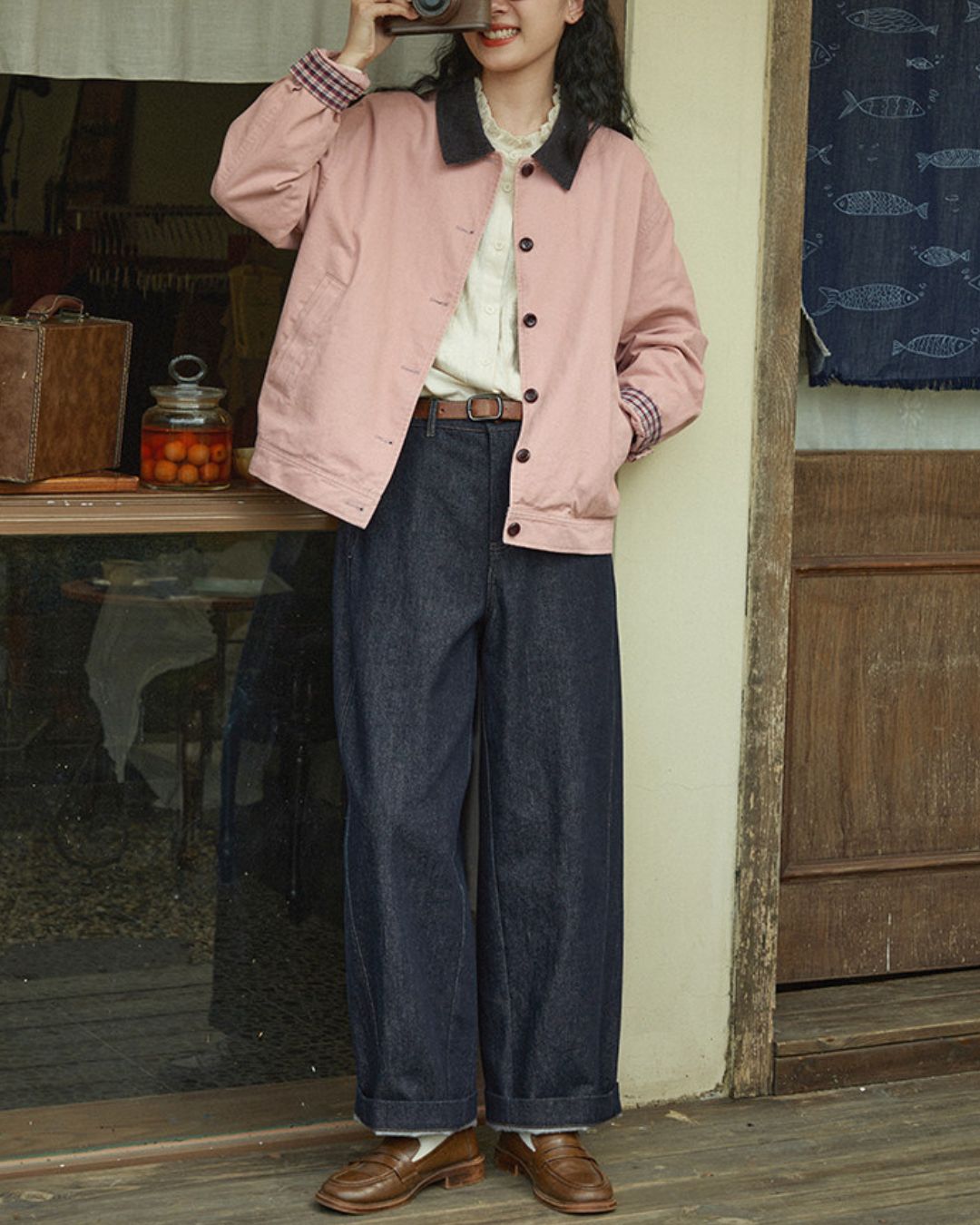 Contrast Collar Vintage Jacket　JK088