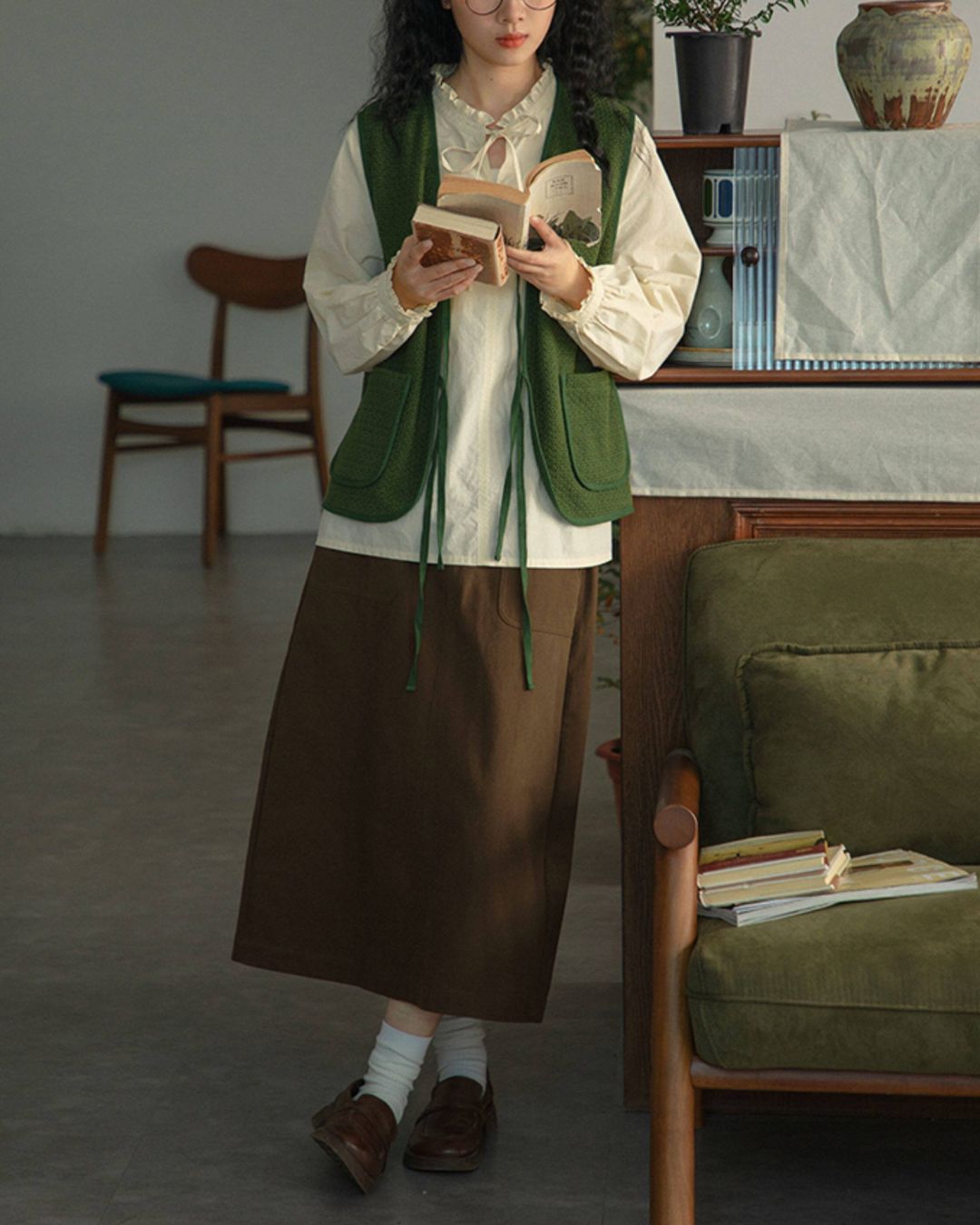Cotton A-line Midi Skirt　SK020