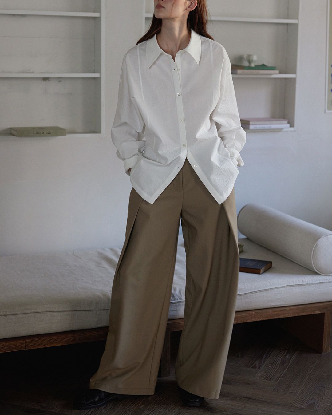 Back Button Basic Shirt　LS022