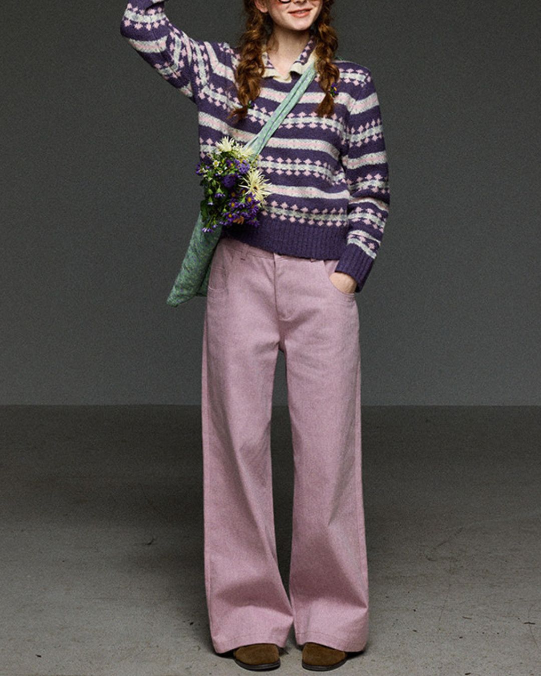 Retro Border Peter Pan Collar Jacquard Sweater　KN106