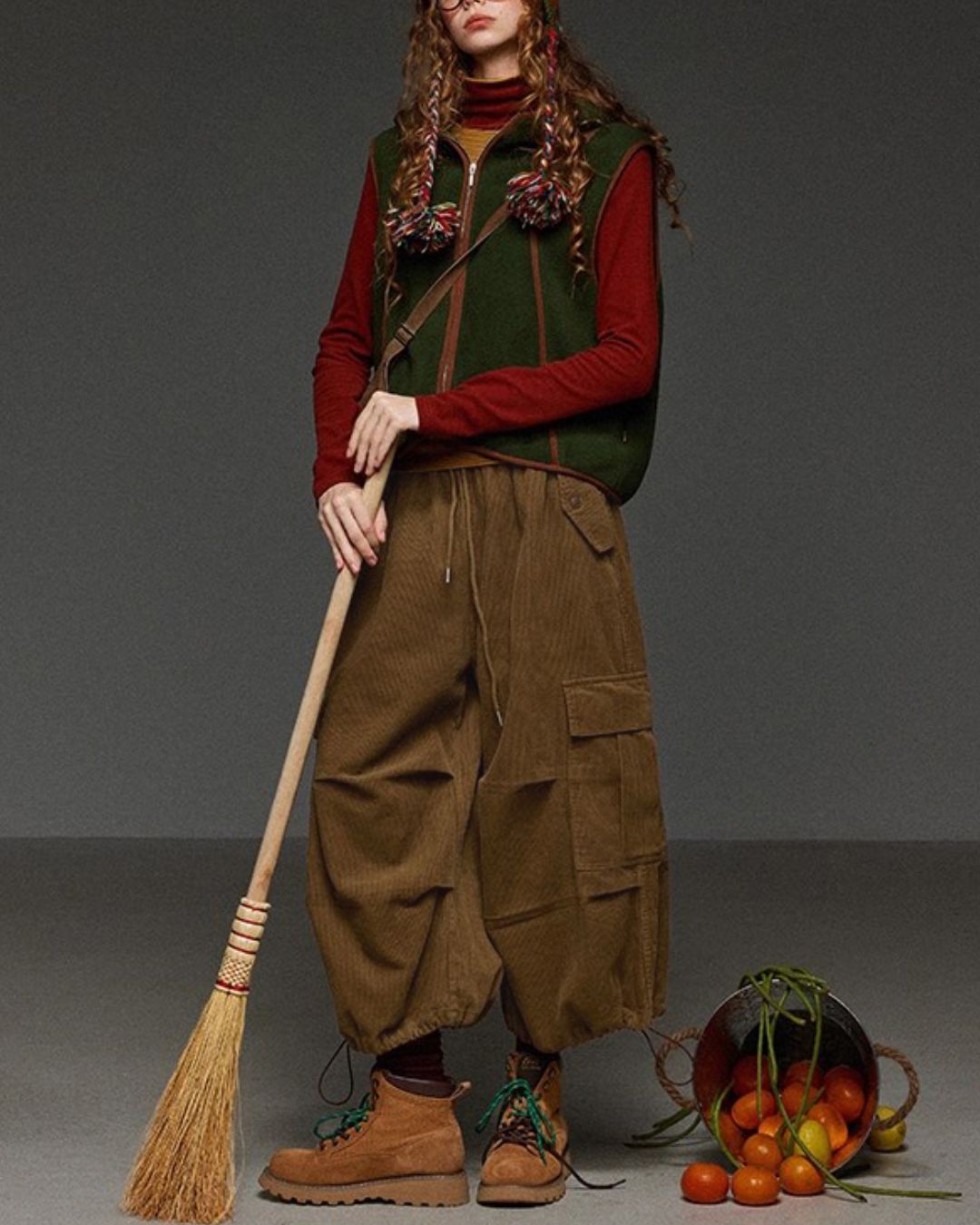 Corduroy Cropped Cargo Pants　PT027