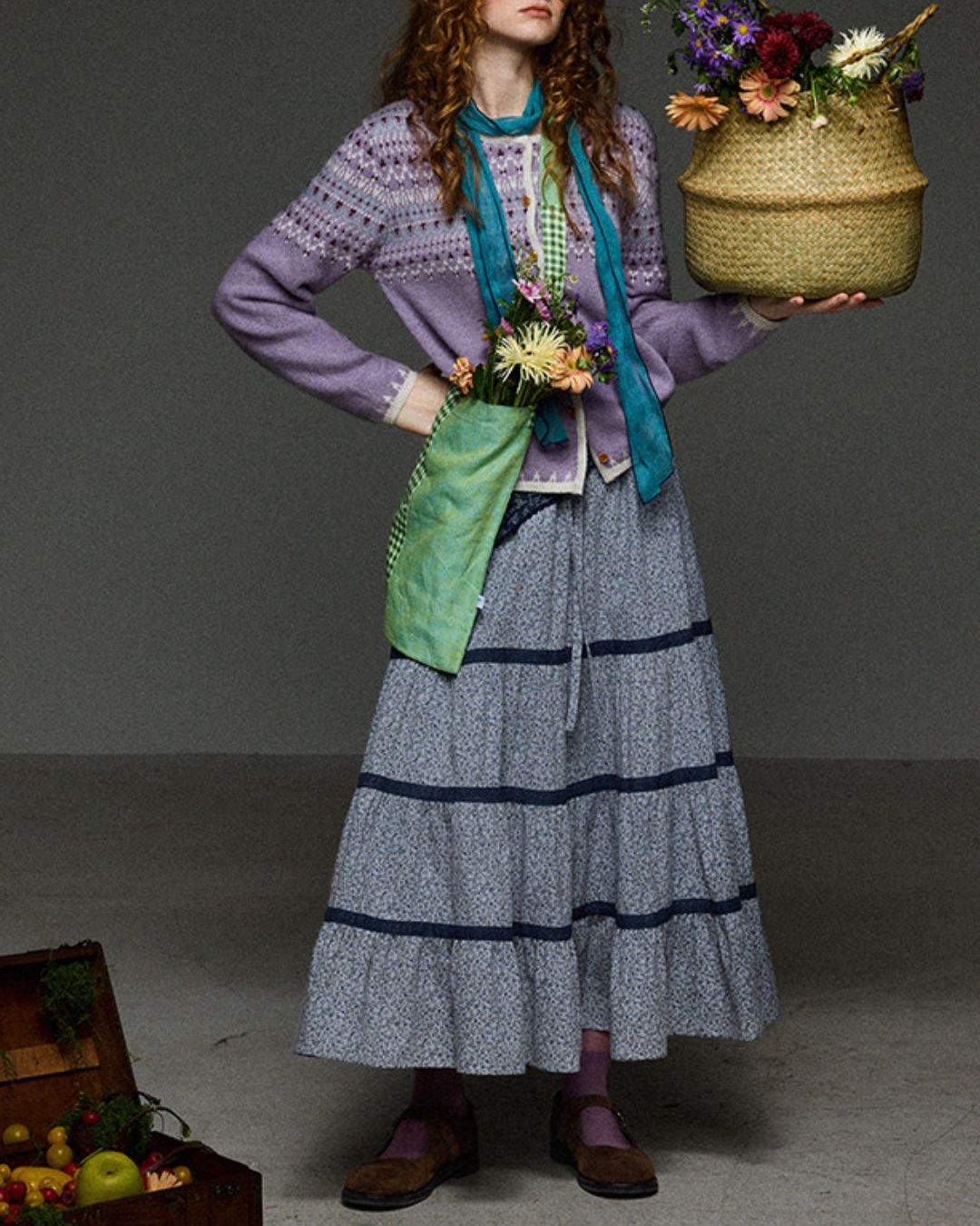 Contrast Color Fair Isle Knit Cardigan　KN105