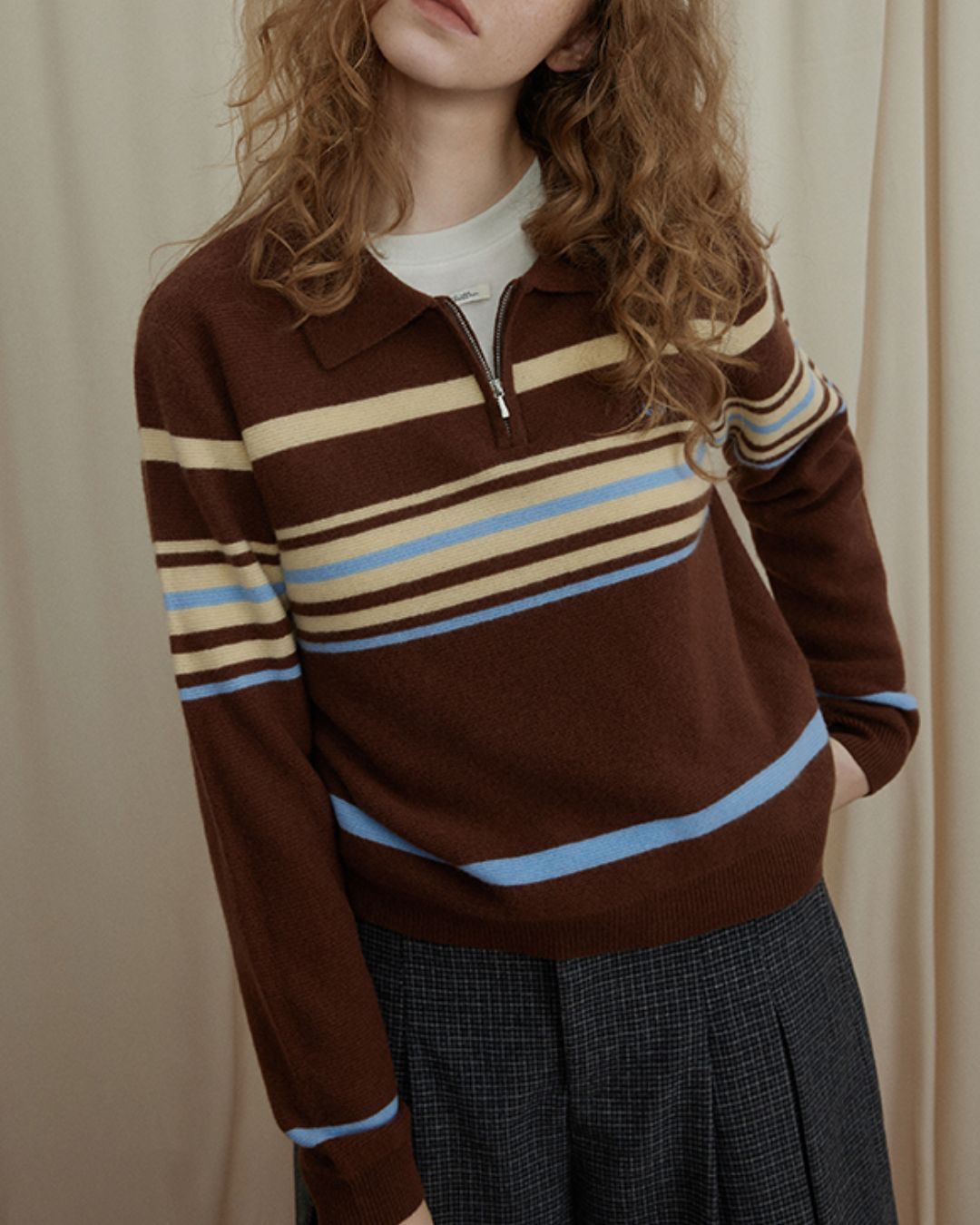 Multi-border Half-zip Polo Collar Knit　KN052