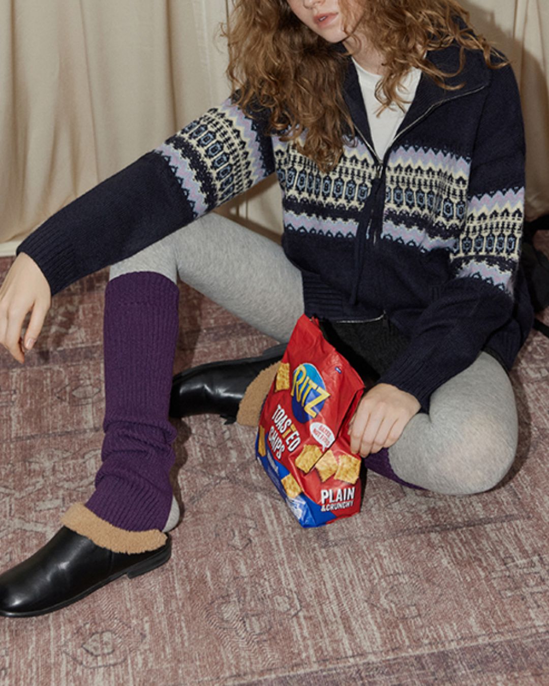 Stand-collar Fair Isle Knit Cardigan　KN049