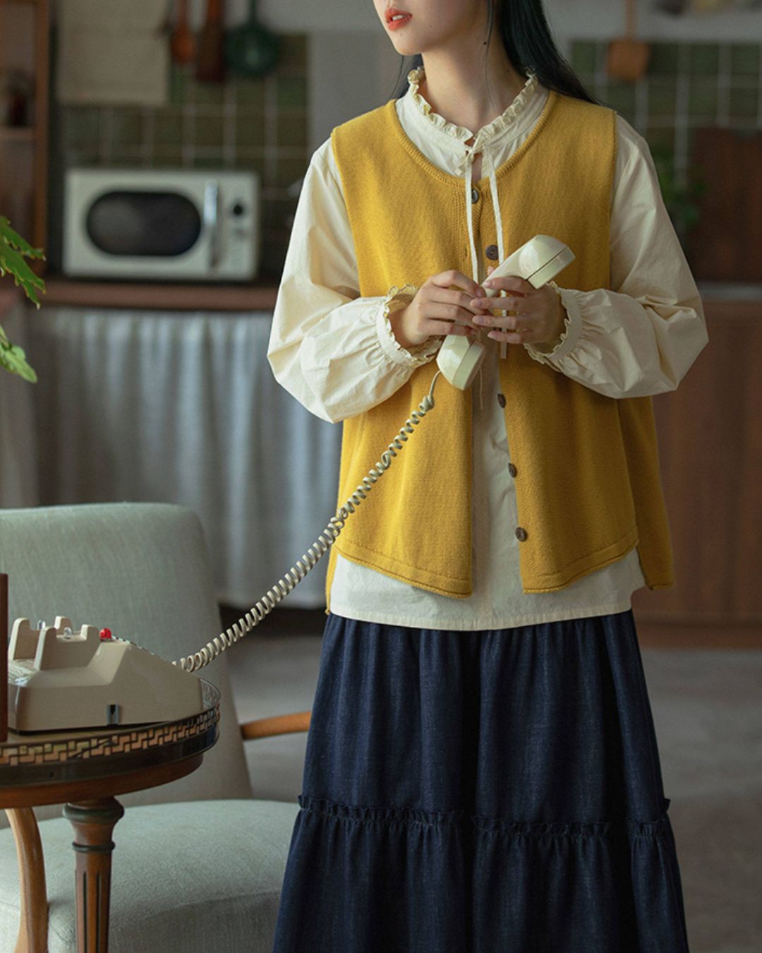 Ribbon Frill High-neck Shirt　LS056