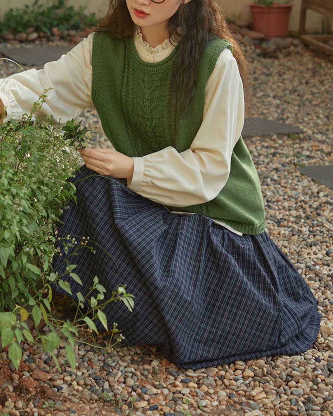 A-line Check Gathered Skirt　SK021