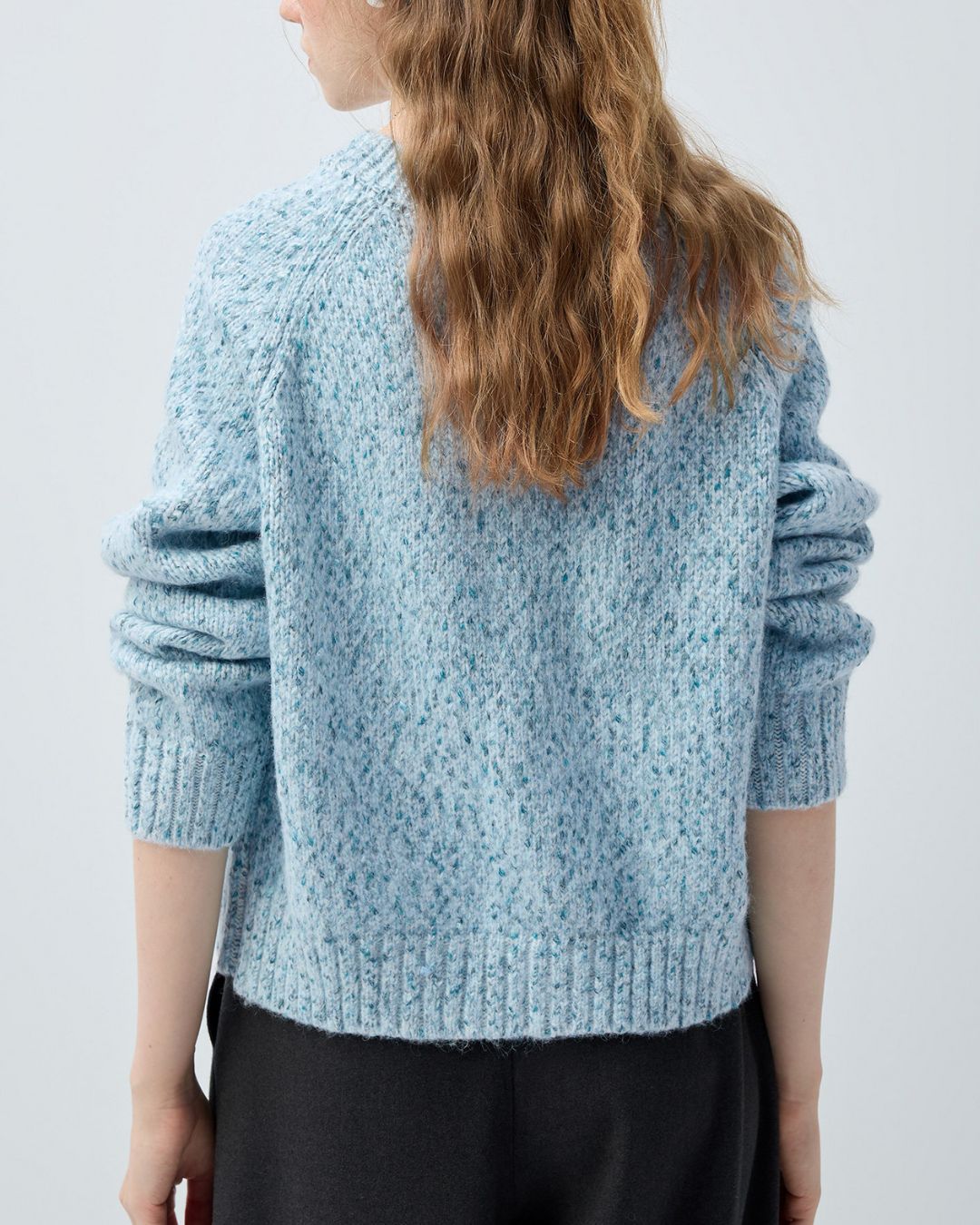 Double-zip Crew Neck Nep Knit Cardigan　KN100