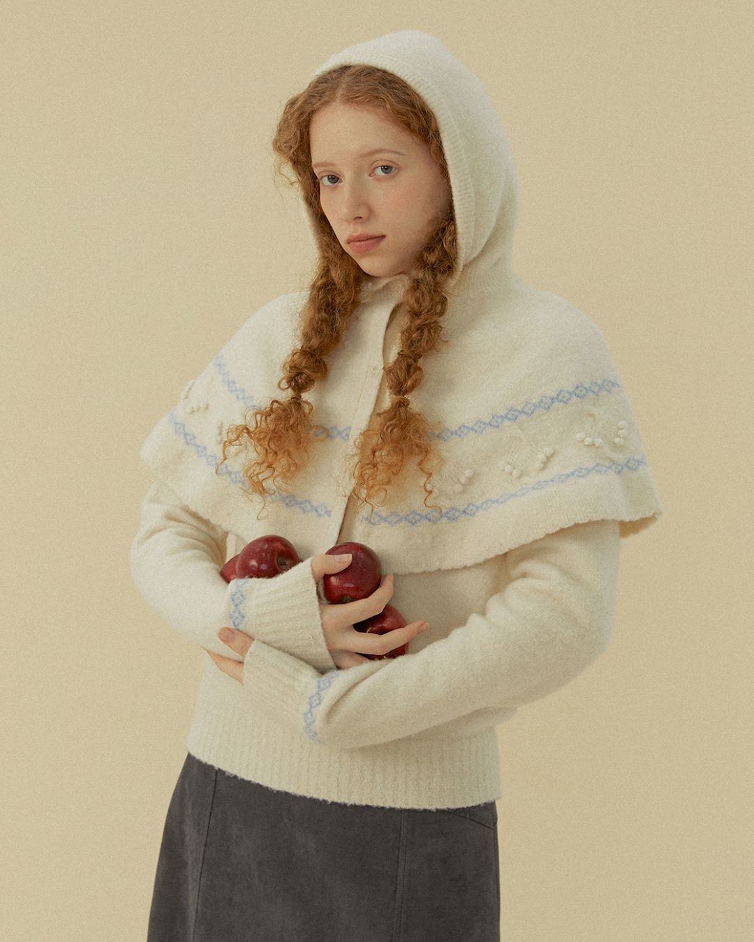 Pom-pom Fair Isle Balaclava Cape　KN080