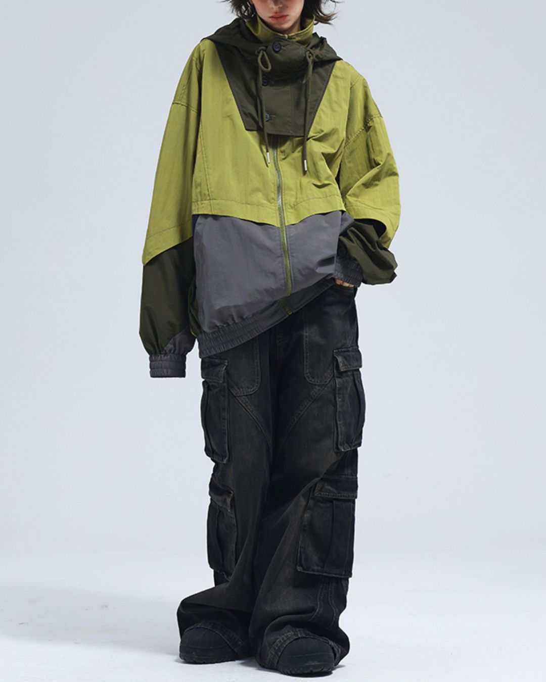 Oversized Colorblock Nylon Jacket　JK072