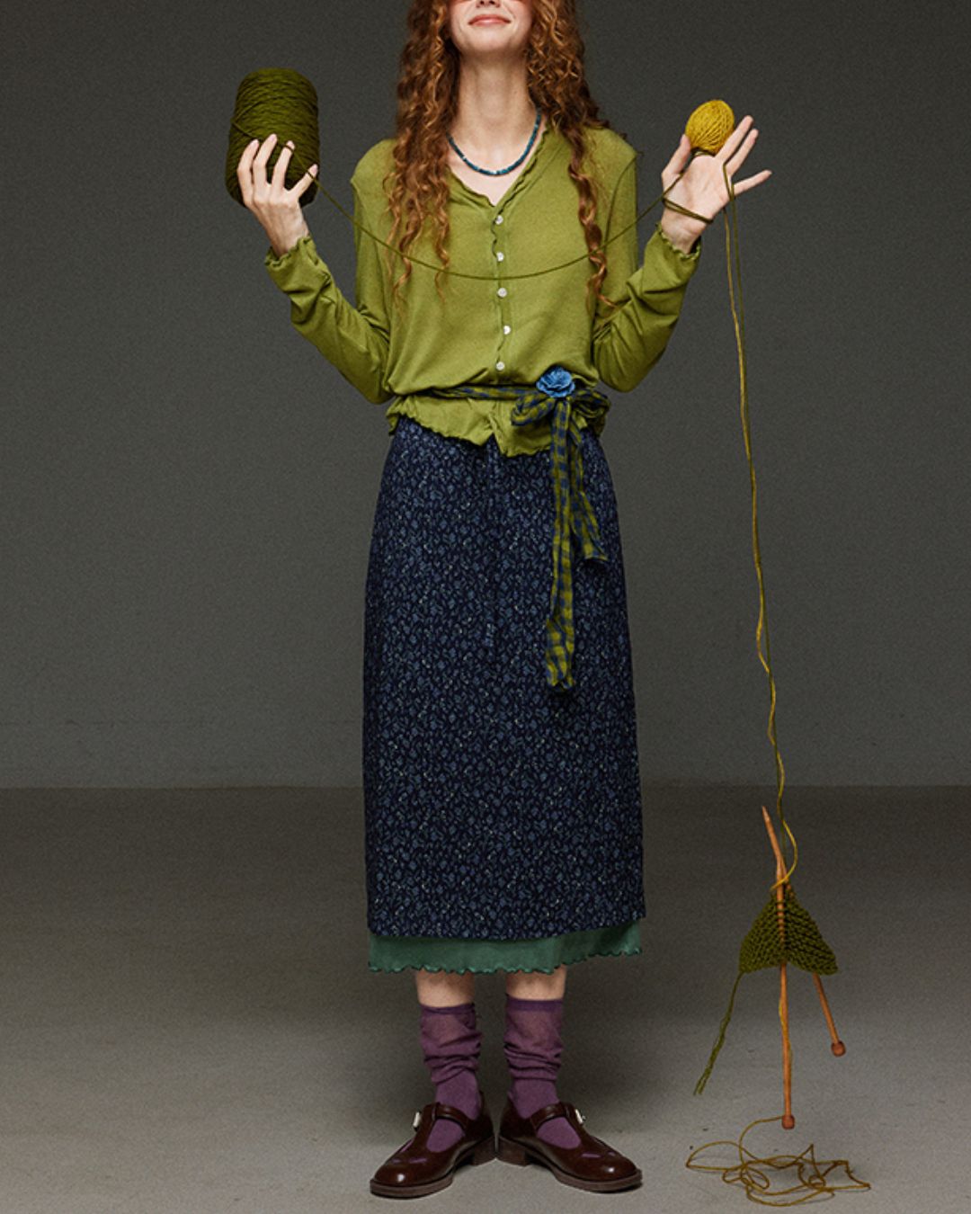 Merrow Frill V-Neck Knit Cardigan　KN032