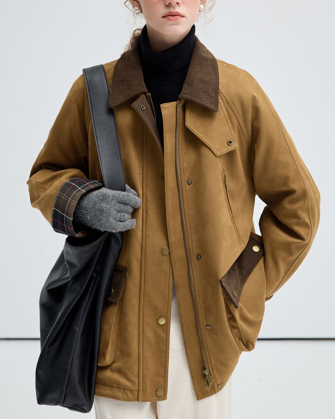 Contrast Color Suede Quilted Jacket　JK075