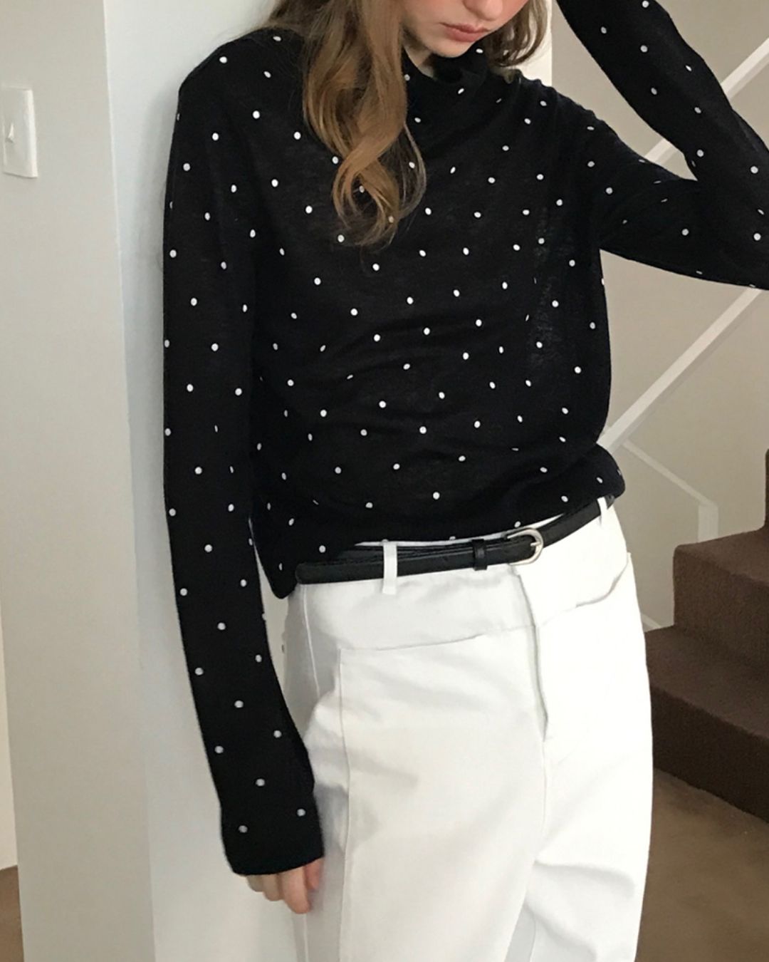 Airy High-neck Polka Dot Knit　KN037