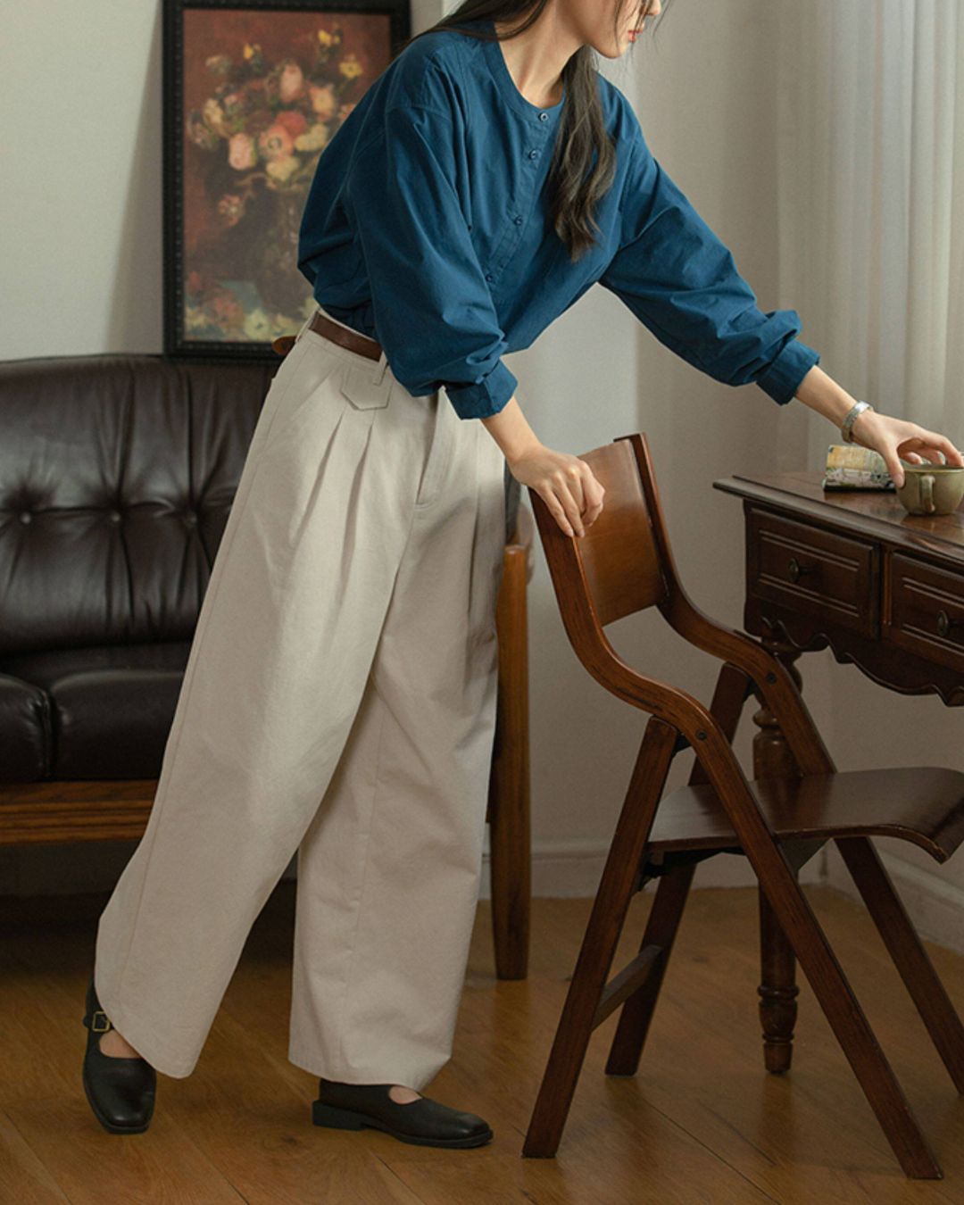 Band Collar Loose Shirt　LS057