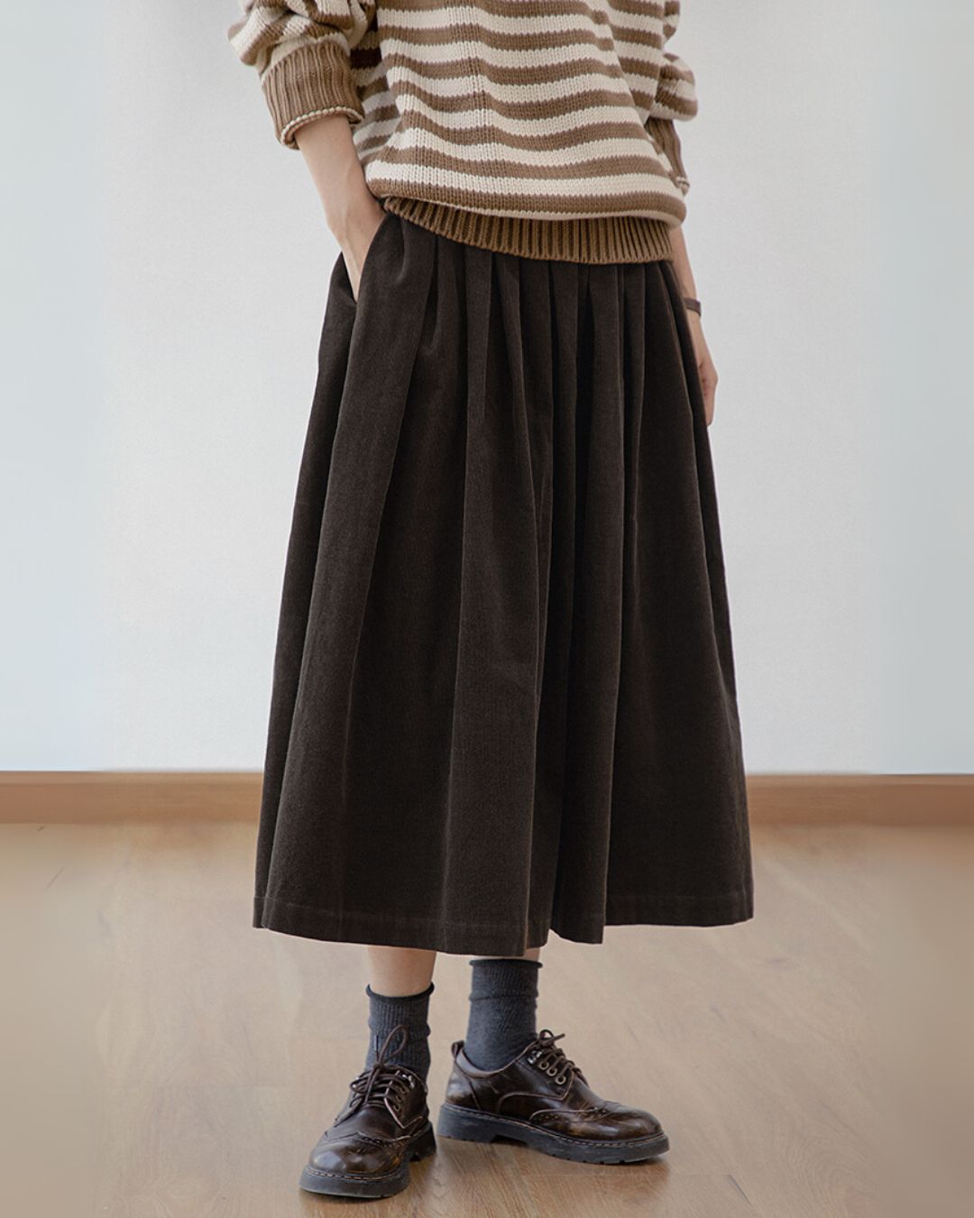 Corduroy Gathered Skirt　SK006
