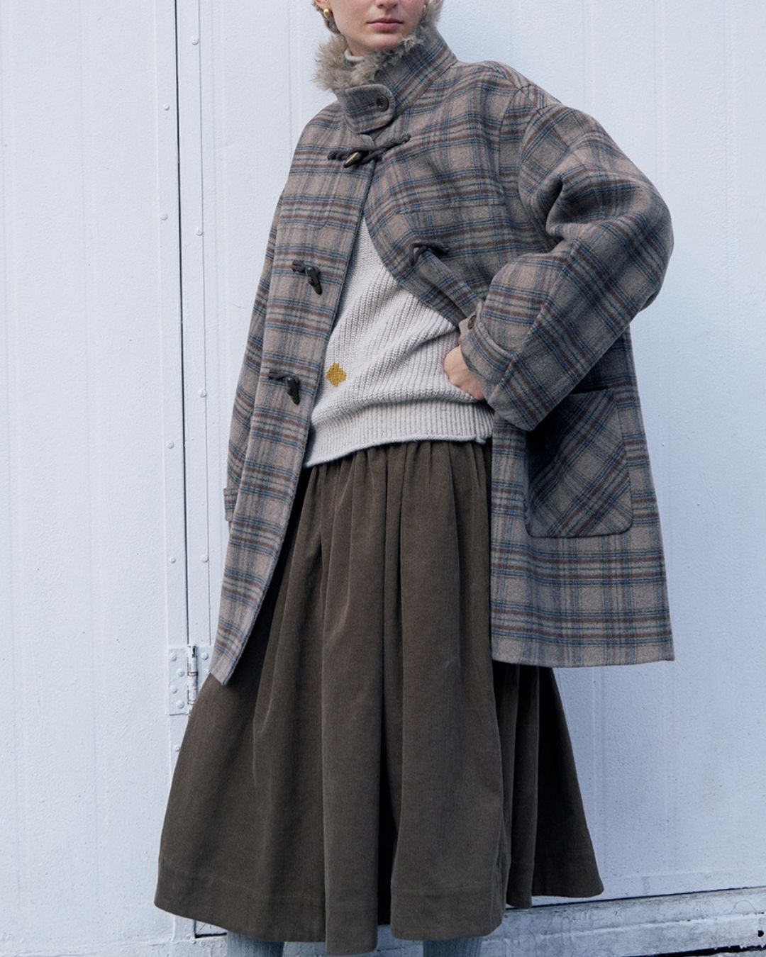 Stand Collar Duffle Check Coat　CT031