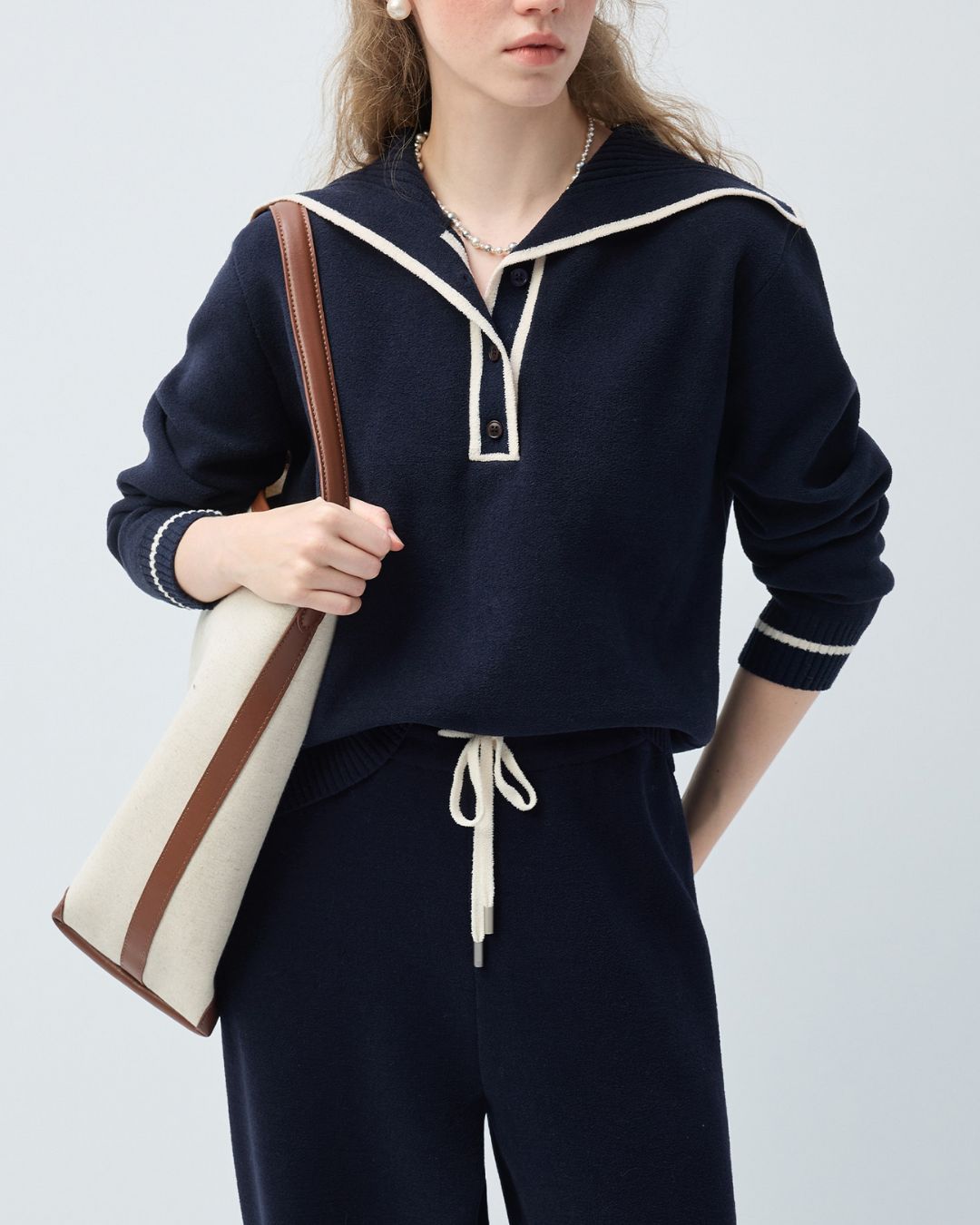 Boucle Knit Drawstring Draped Pants　PT037