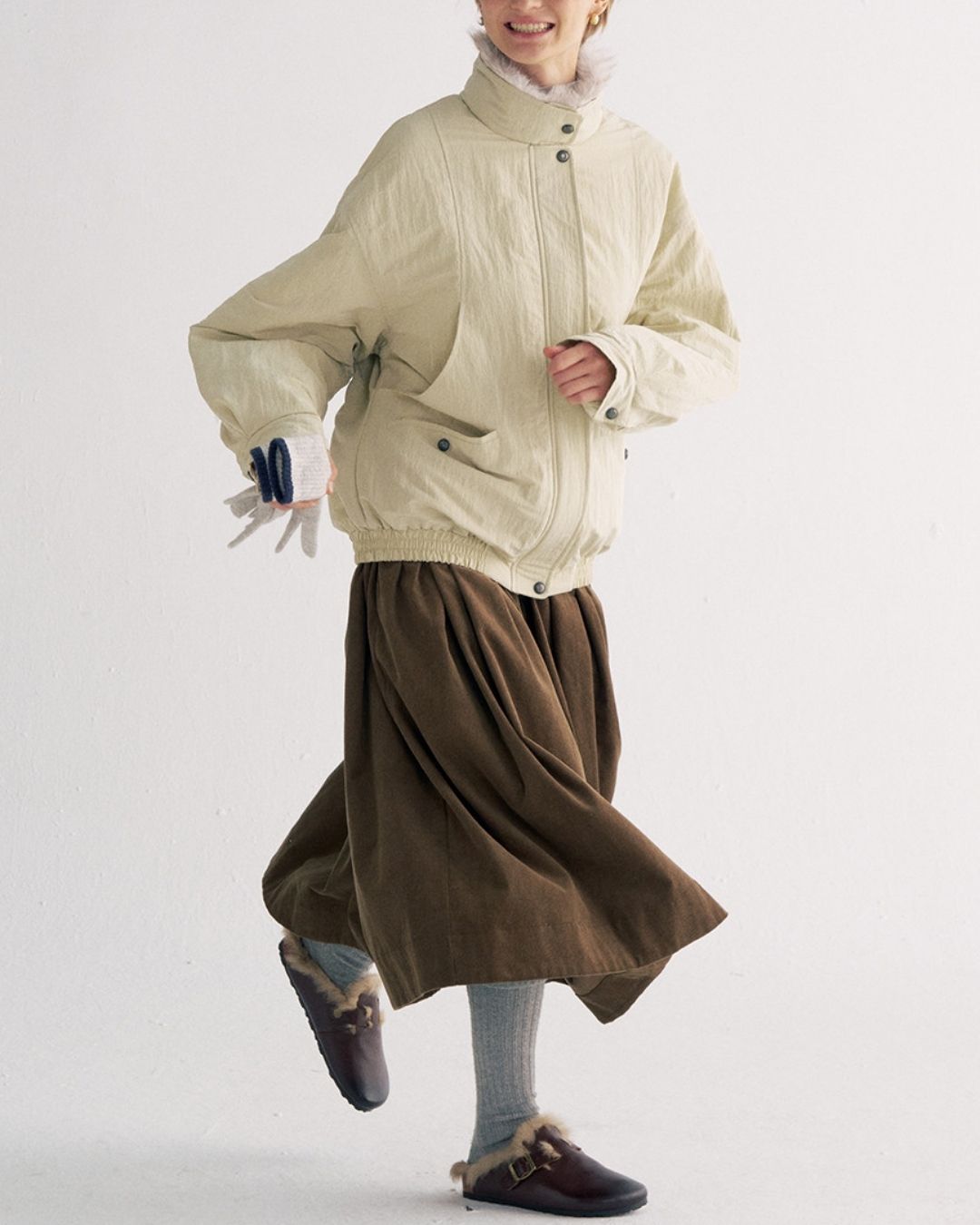 Detachable Fur Collar Quilted Jacket　JK078