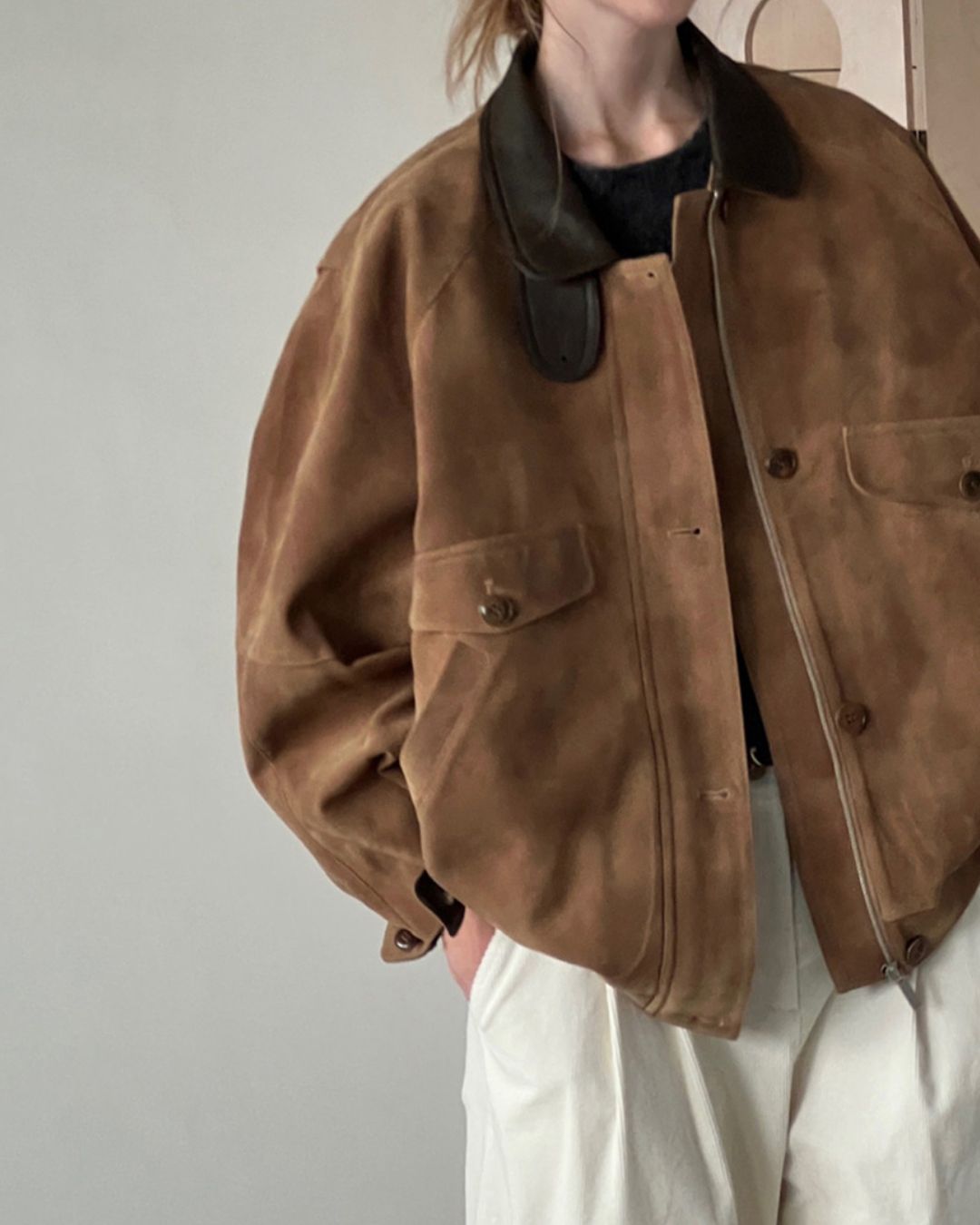 Leather Collar Suede Jacket　JK028