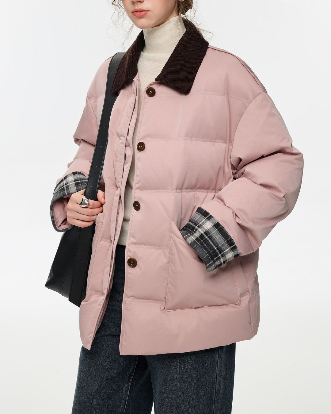 Collared Check Sleeve Down Jacket　JK060