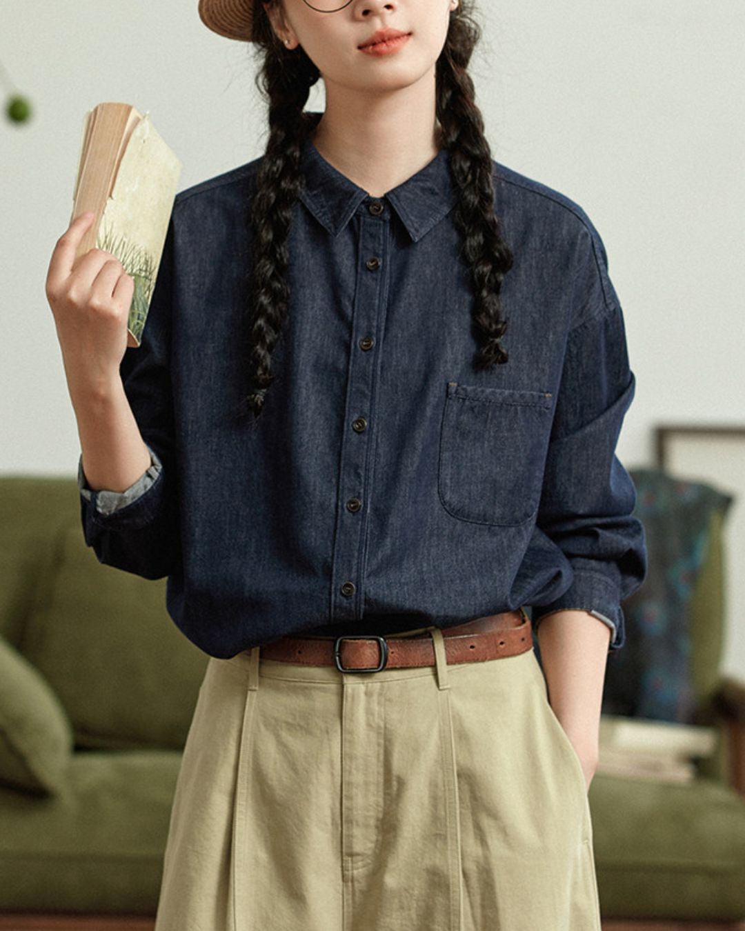 Casual Navy Denim Shirt　LS041