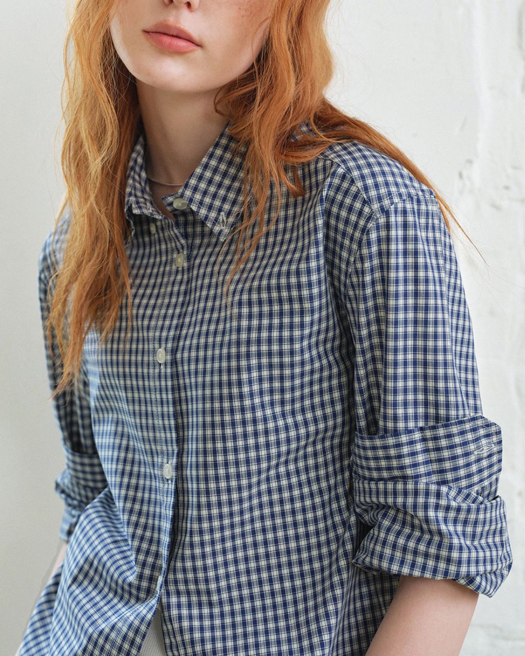 Cropped Button-down Checked Shirt　LS051