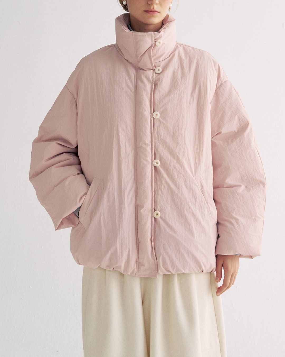 White Duck Down Gathered Jacket　JK079