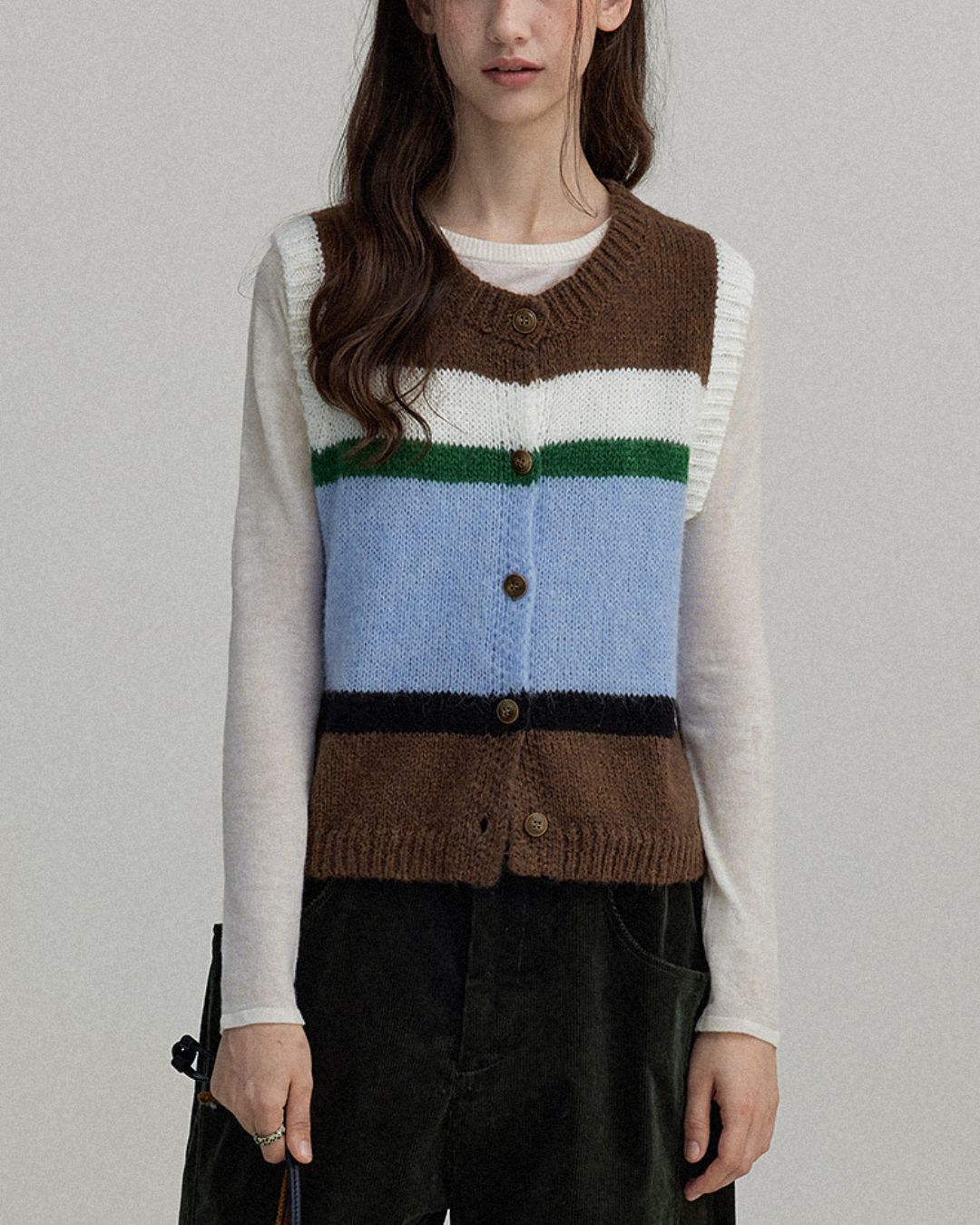 Contrast Color Knit Vest　KN019