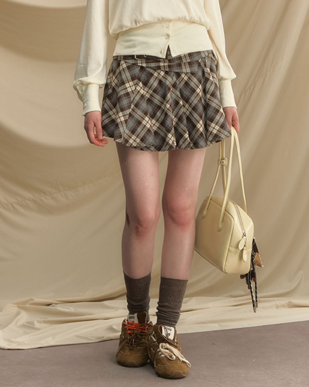 Draped Check Mini Skirt　SK004