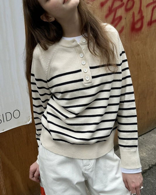 Half-button Border Sweater　KN002